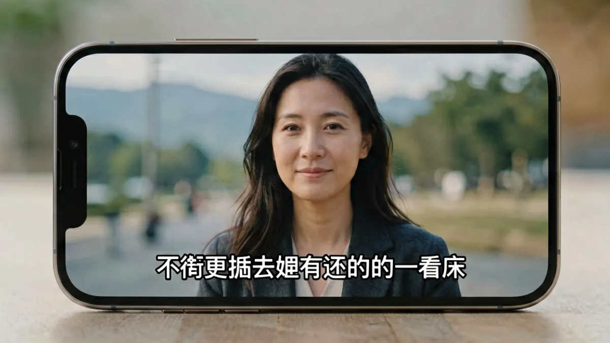 500部大龄熟乱4K视频天堂 - 手机屏幕显示视频播放界面，画面下方有中文字幕条，字体清晰可读，背景为室内场景